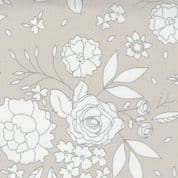 W108840 - White Roses on Pale Taupe - Moda 108000.22 - 108" Extra Wide Backing Cotton Fabric