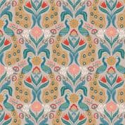 Wintertide - 7979 - Peacock on Linen with Copper Metallic - A582.2 - Cotton Fabric