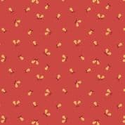 Wintertide - 7982 - Gold Metallic Pears on Dark Coral Red - A583.2 - Cotton Fabric