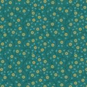 Wintertide - 7986 - Gold Metallic Flowers on Teal - A584.3 - Cotton Fabric