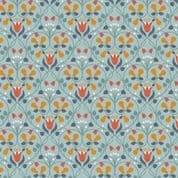 Wintertide - 7991 - Tulips and Pears, Copper Metallic on Light Teal - A586.2 - Cotton Fabric