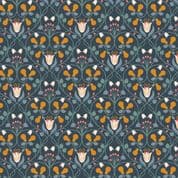 Wintertide - 7992 - Tulips and Pears, Copper Metallic on Dark Blue - A586.3 - Cotton Fabric