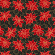 Yuletide - 8583 - Poinsettia on Black with gold metallic - Lewis and Irene C102.3 - Cotton Fabric