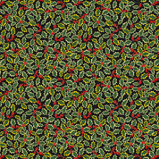 Yuletide - 8586 - Holly on black with gold metallic - Lewis and Irene C103.3  - Cotton Fabric