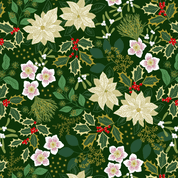 Yuletide - 8588 - Festive floral on green - Lewis and Irene C104.2 - Cotton Fabric