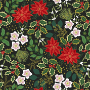 Yuletide - 8589 - Festive floral on black - Lewis and Irene C104.3 - Cotton Fabric