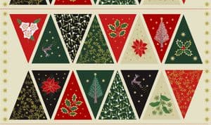 Yuletide - 8592 - bunting with gold metallic - Makower C98 - Cotton Fabric