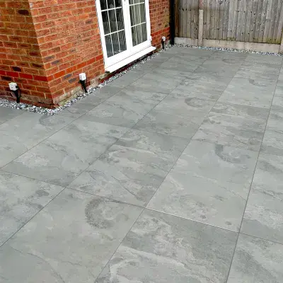 Beside Grey Outdoor Porcelain Slabs 900x600x20mm (£18.95/m2)