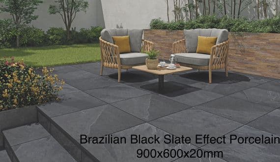 Brazilian Black Slate  Outdoor Porcelain Slabs 900x600x20mm (Price From: £20.95/m2)