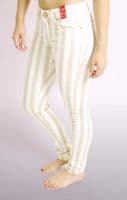 Beige and white striped skinny jeans