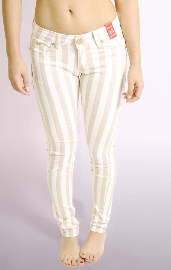 Beige and white striped skinny jeans