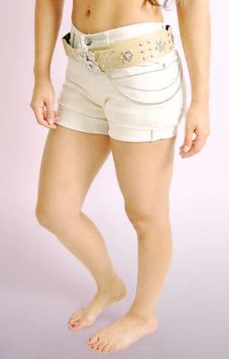 Beige Stretch Belted Shorts with Roll up Cuffs