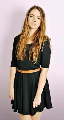 Black Studded Shoulder Skater Dress with FREE Belt