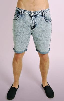 Bleached Slim Fit Acid Wash Denim Shorts