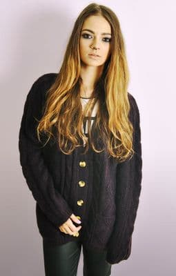 Cable Knit Cardigan In Aubergine