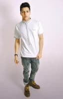 Cotton Tee with Contrast Check Trim