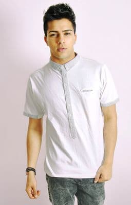 Cotton Tee with Contrast Check Trim