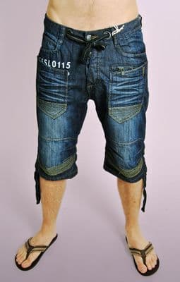 Dark Denim Shorts with Stitch Detail