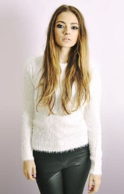 Fluffy Long Sleeve Jumper In White