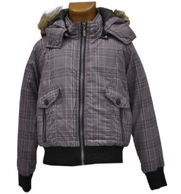 Girls Pink/Purple/Grey Canvas Jacket with Fur Trim Hood