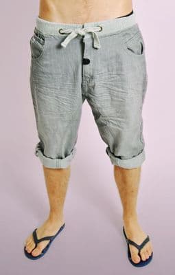 Grey Denim Shorts with Ribbed Waistband