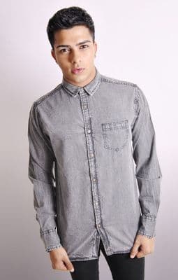 Grey Snow Wash Denim Shirt