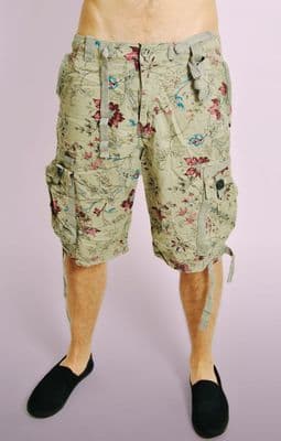 Khaki Floral Print Shorts