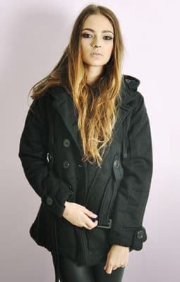 Ladies Black Double Breasted Coat with Belt