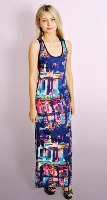 Ladies Brush Stroke Print Maxi Dress