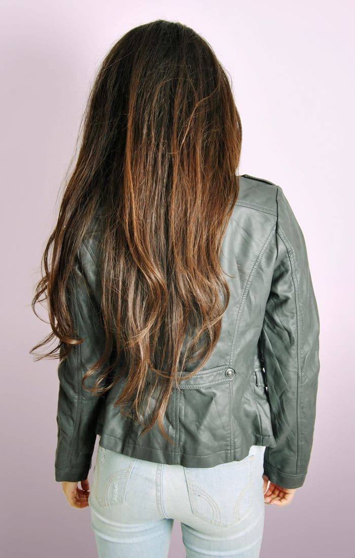 Ladies Grey Faux Leather Biker Jacket