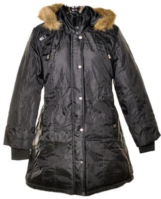 Ladies Plus Size Black Coat with Fur Trim Hood