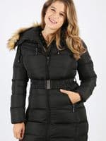 Lovedrobe Black Long Belted Puffer Jacket