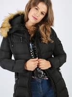 Lovedrobe Black Long Belted Puffer Jacket