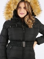 Lovedrobe Black Long Belted Puffer Jacket