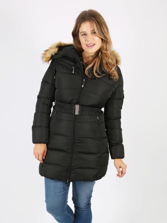 Lovedrobe Black Long Belted Puffer Jacket