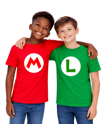 MARIO Red LUIGI Green T- shirt Top Super Brothers Gaming Retro Adults Kids Tops