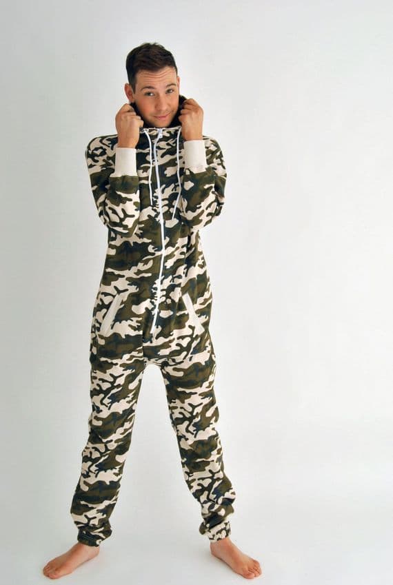Mens camouflage printed hooded onesie
