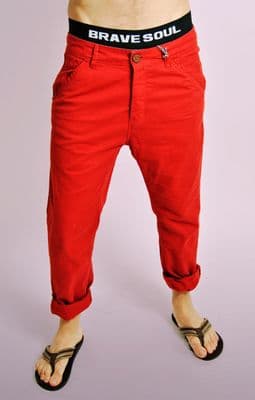 Mens Red Cotton Turn Up Chinos