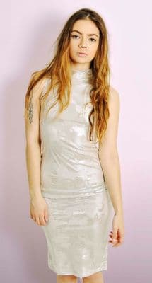 Metallic Midi Dress with Floral Print