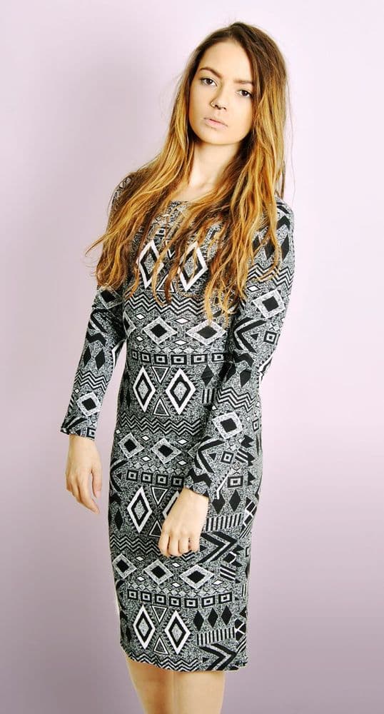 Monochrome Aztec Print Dress Monochrome Aztec Print Dress