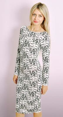 Monochrome 'LOVE' Print Midi Dress
