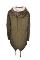 Parka With Leather Detail And Faux Fur Trim