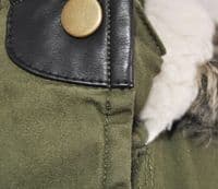 Parka With Leather Detail And Faux Fur Trim