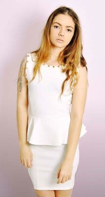 Peplum Dress with Studs to Neckline