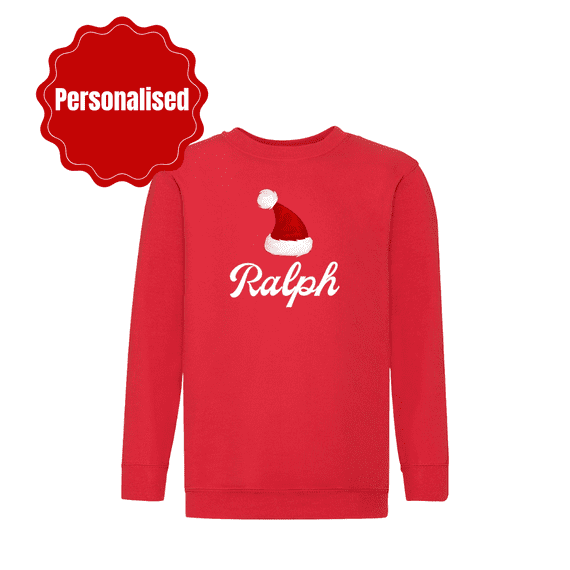 Personalised Kids Sweatshirt - Santa Hat with Custom Name