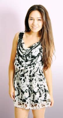 Print Dress with Bead Detail