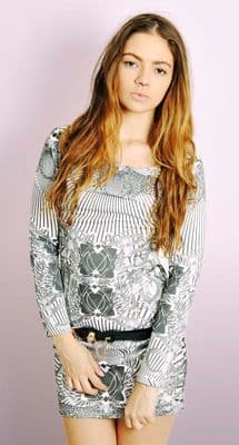 Print Party Dress with Scull Buckle Belt