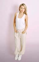Stone Linen Trousers With Floral Belt