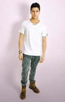 White Mock Insert V Neck Tee