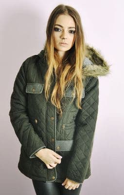 Womens Winter Hooded Quilted Jacket with Drawstring Waist